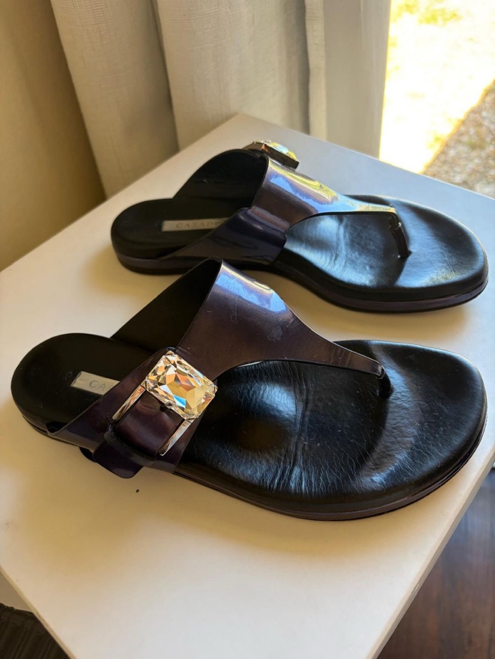 Casadei Purple Jewel-Accent Thong Sandals